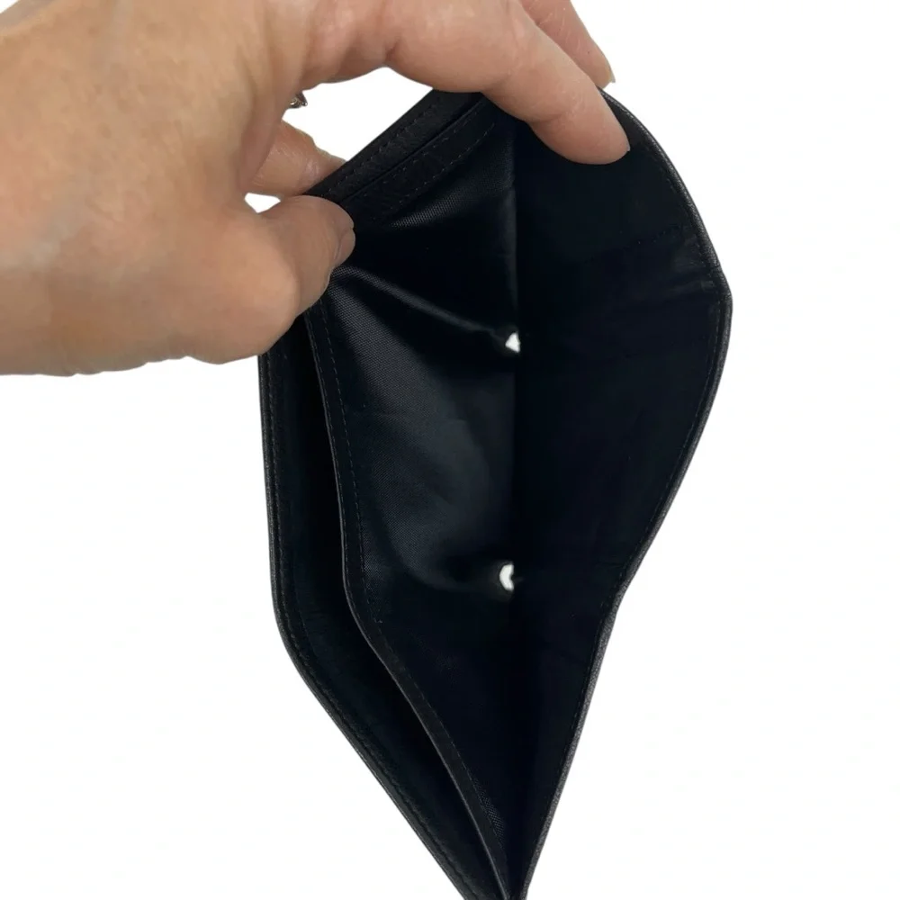 Black Wallet Tri-Fold Leather 11 Card slots 2 Bill Sections Unbranded